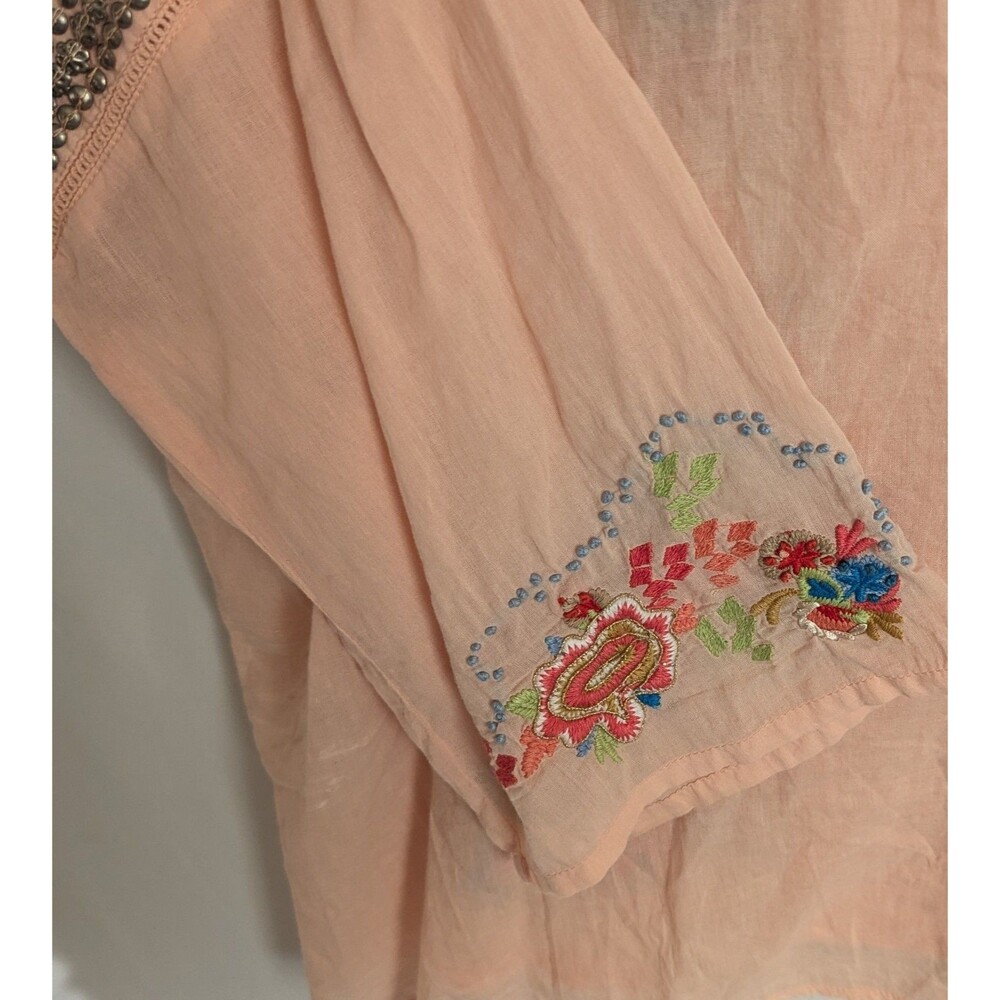 Soft Surroundings Colorful Embroidery &  Beads Blouse Top Sz XL Peach Button Up - Picture 7 of 9